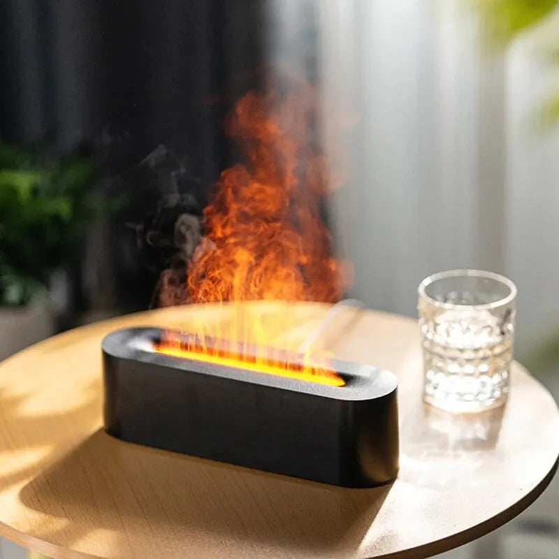 Newest RGB Flame Aroma Diffuser Humidifier USB Desktop Simulation Light Aromatherapy Purifier Air for Bedroom with 7 Colors